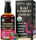 USDA Organic Vitamin B-Complex 20000mcg - B5, B12, B1, B6, B7, B9, B3 - 2Oz