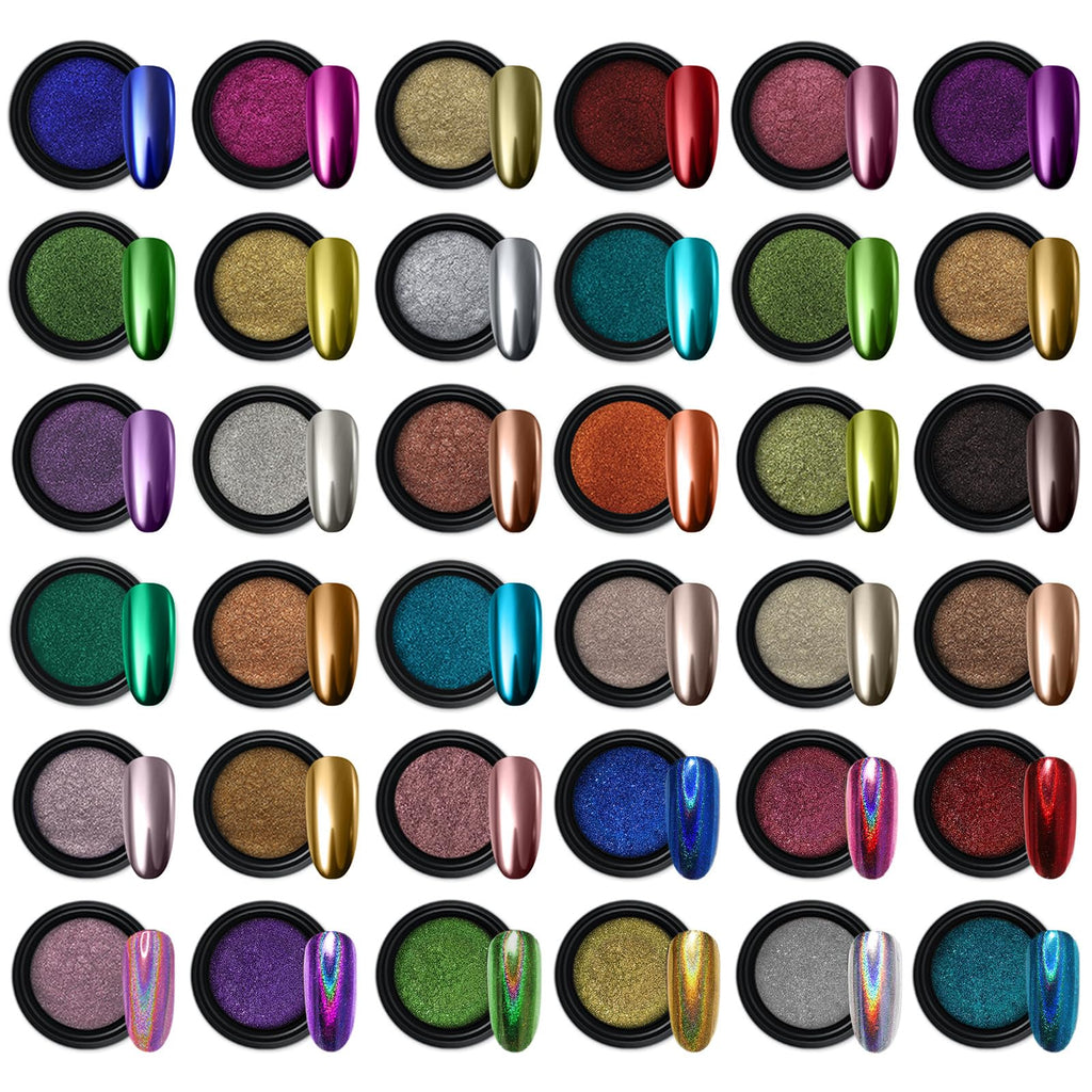 16 Jars Chrome Nail Powder Nail Art Fimo 1g/Jar White Pearl | Mirror Effect Silver Metallic Holographic Dip Nail Powder For Resin Craft Decoration Iridescent Aurora Mermaid Pigment