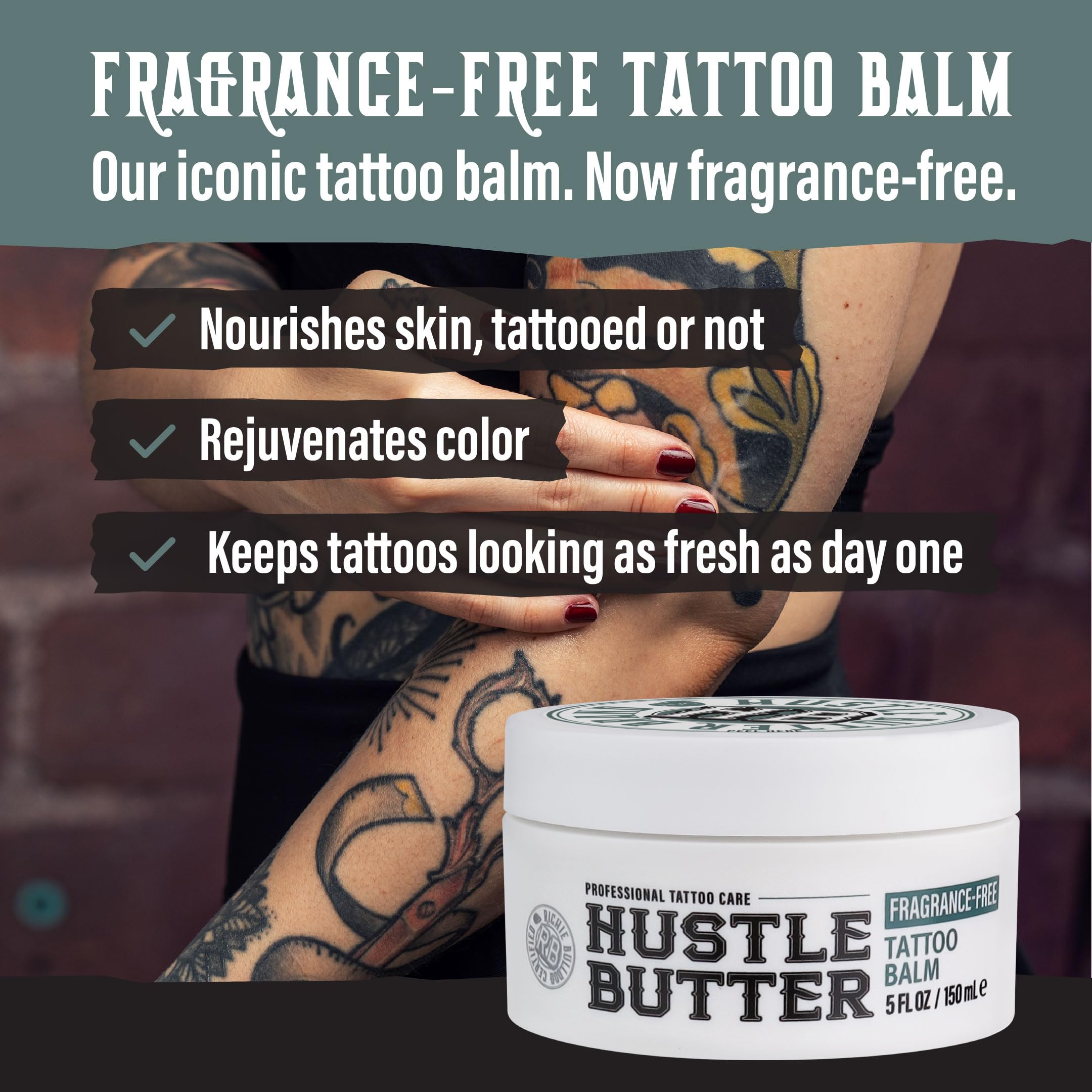Hustle Butter Tattoo Aftercare 5oz Tattoo Balm, Heals + Protects New Tattoos and Rejuvenates Older Tattoos - 100% Vegan Cream No-Petroleum