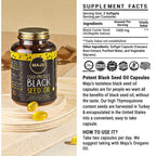 Maju Superfoods Black Seed Oil Capsules - Cold Pressed, 3X Thymoquinone, 100% Turkish Black Cumin Nigella Sativa Seed Oil, Liquid Pure Blackseed 60 Count, 500mg per Capsule