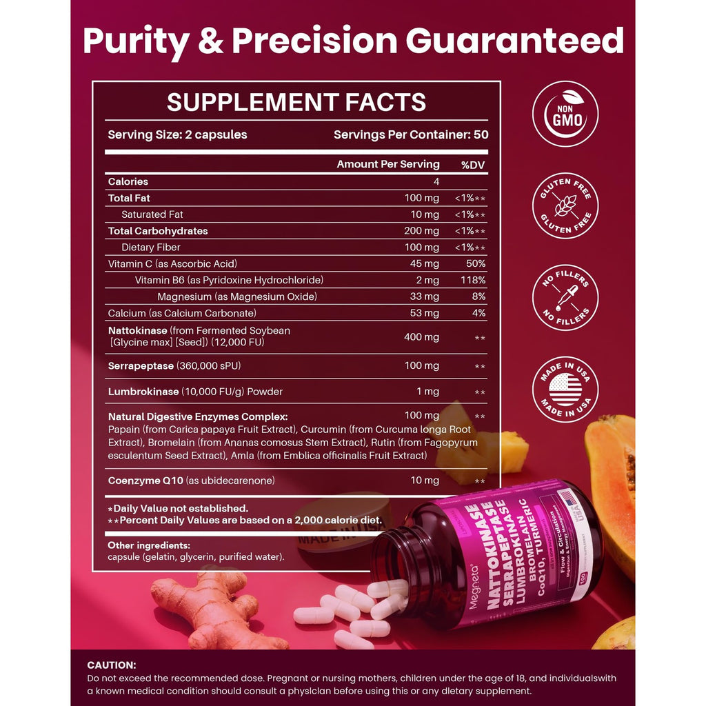 Max Strength Nattokinase 12,000 FU & Serrapeptase & Lumbrokinase