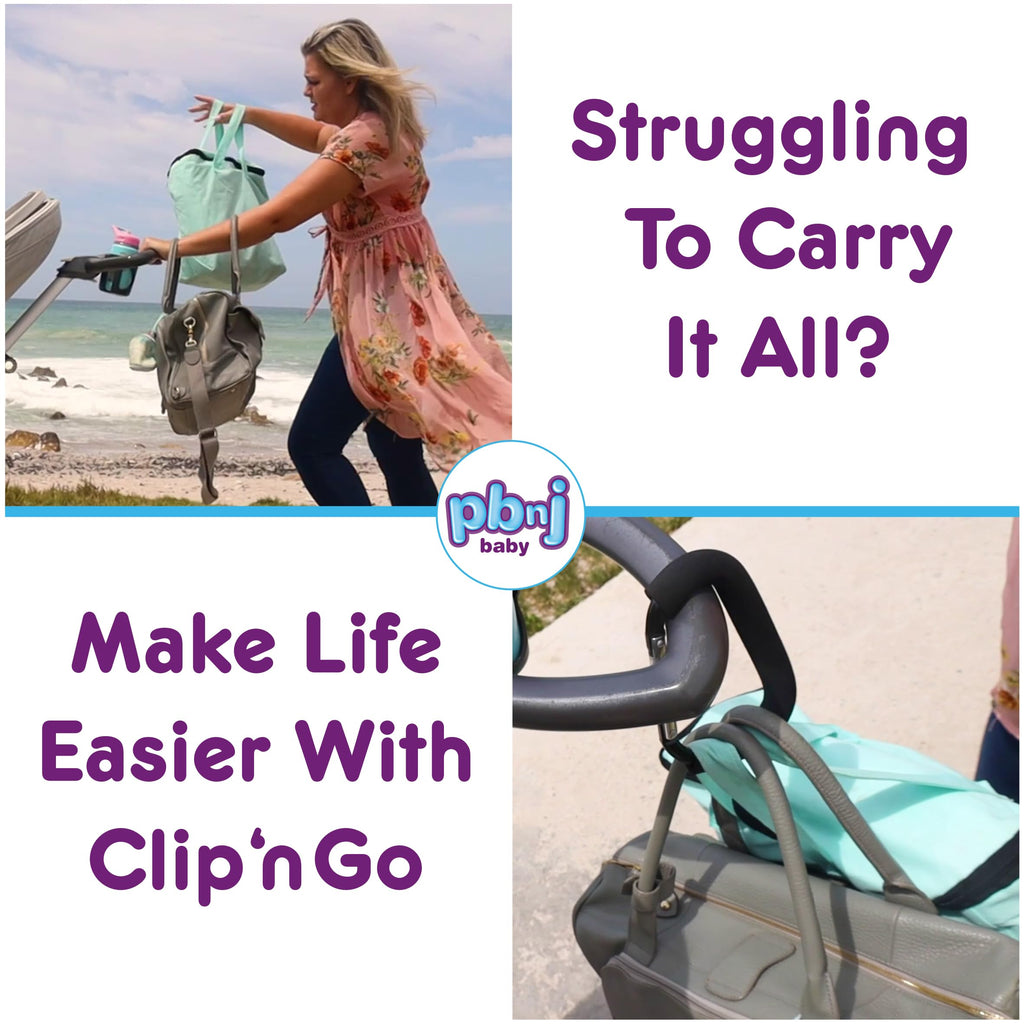 PBnJ Baby Stroller Hooks, Large Carabiner Clip, Diaper Bag Purse, 2 Pack