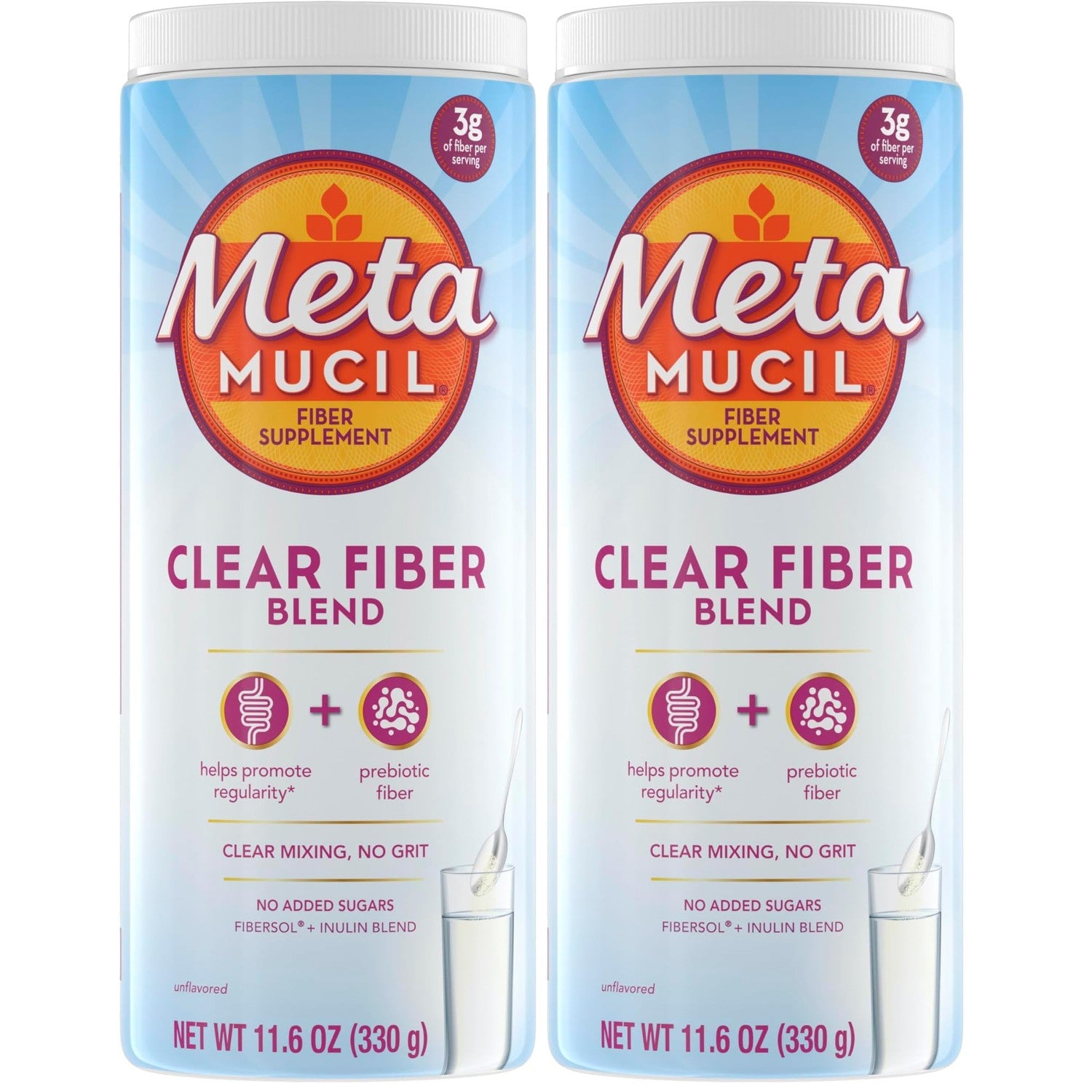 Metamucil Fiber Supplement, Unflavored Clear Mixing Powder, No Grit, No Sugar Added, Plant Based Prebiotic Fiber Supplement Blend for Daily Digestive Health, 75 teaspoons