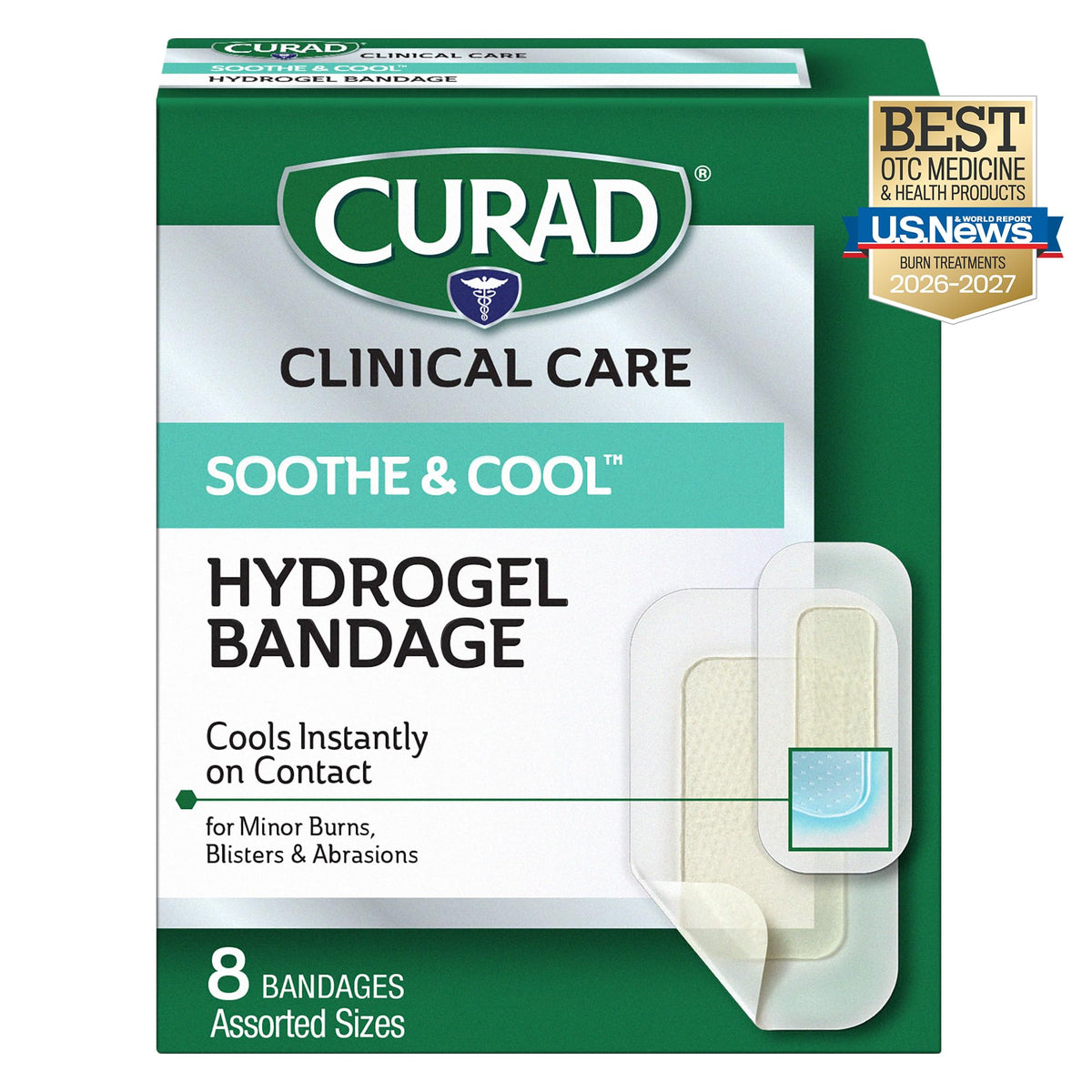 CURAD Soothe & Cool Clear Waterproof Hydrogel Bandages, Assorted Sizes