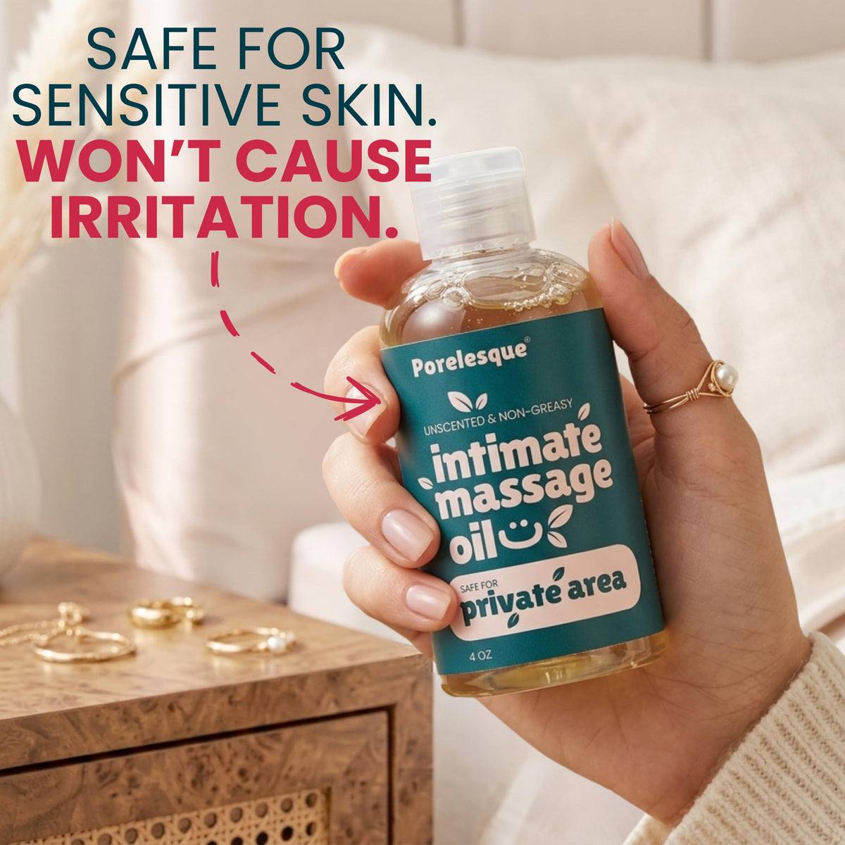 Intimate Massage Oil Safe for Genitals - Date Night Oil for Couples, 4oz