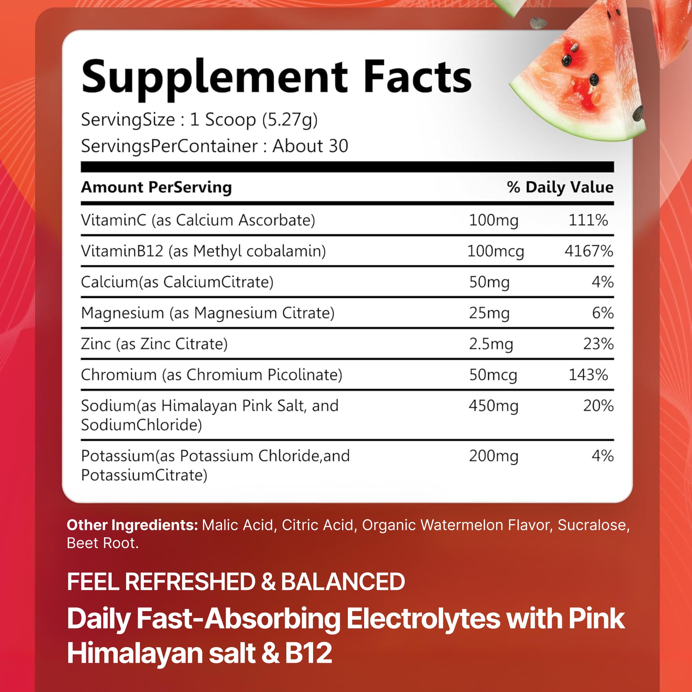 Rosabella Electrolyte Drink Powder – Watermelon – Sugar-Free Hydration Drink Mix – Electrolytes Powder with Sodium, Potassium, Magnesium, Calcium – Travel Jar – 30 Servings (5.6 oz)