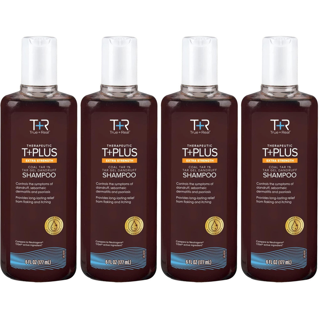 True+Real Therapeutic T+plus Tar Gel Dandruff Shampoo Coal Tar 1.0% Maximum Strength, 6 Ounce