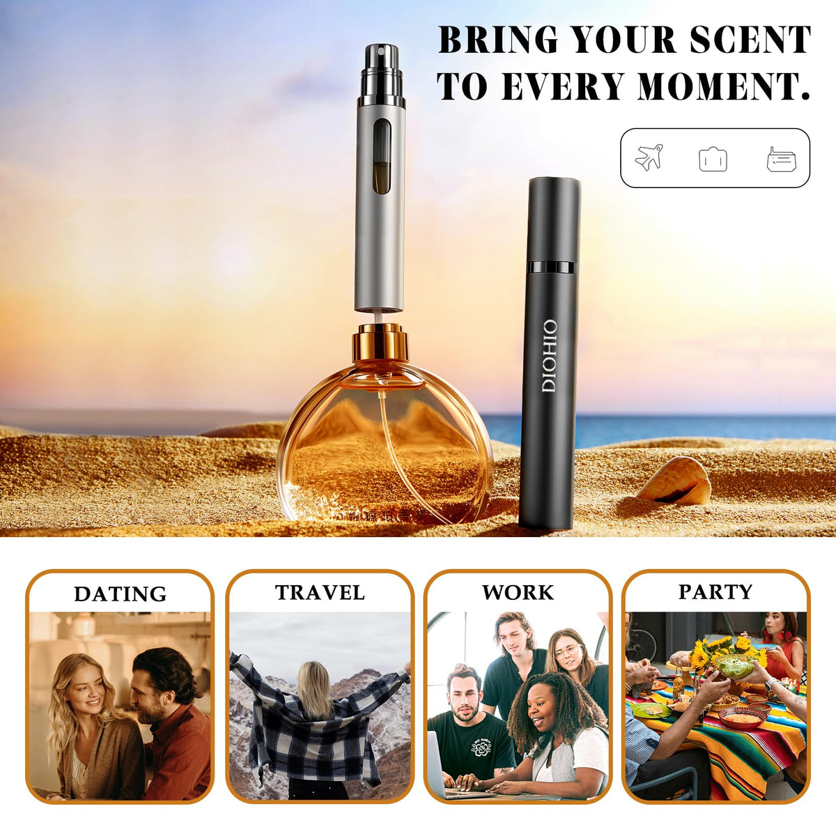 10ml Perfume Atomizer Travel Refillable, 3PCS Perfume Travel Refillable Bottle,Bottom-Filling Fragrances Perfumes Bottle,Mini Cologne Dispenser,Portable Sprayer（Black-Grey-Silver）
