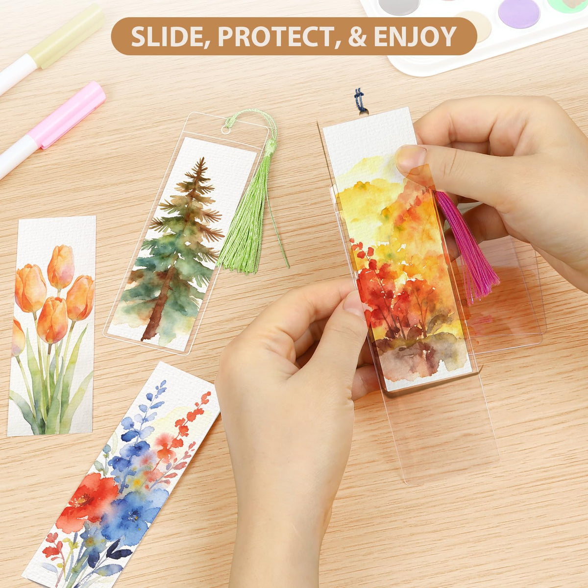 60 Pack Bookmarks with Sleeves & Tassels – Blank Watercolor Paper Bookmarks for DIY Painting, Reading, Classroom Crafts & Gift Tags