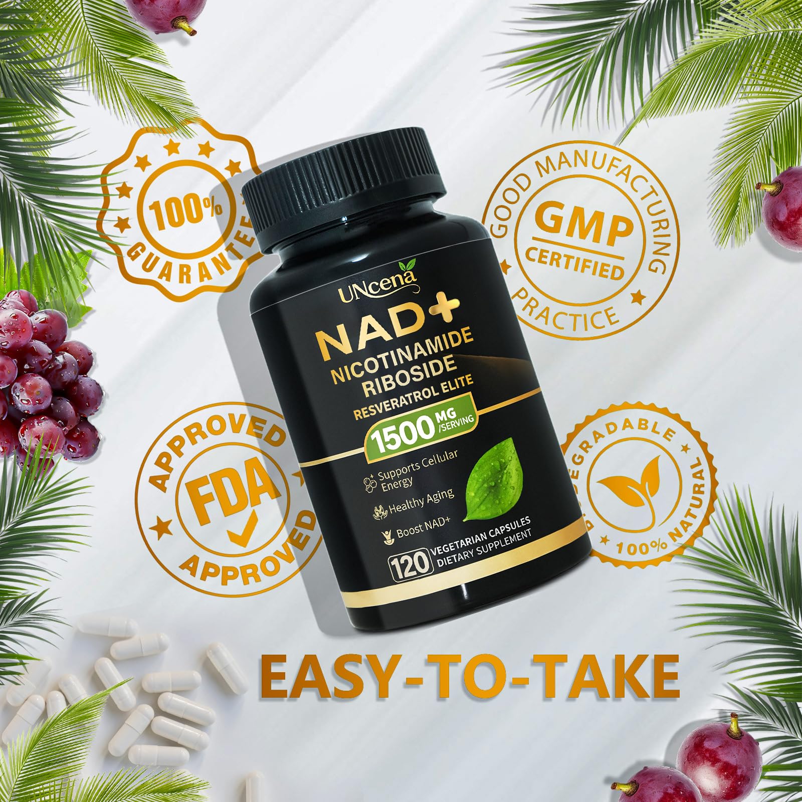 NAD Supplement 1500mg - Liposomal NAD+ Resveratrol - 120 Capsules | Nicotinamide Riboside, NAD Plus Boosting - Support Cellular Health, Stamina & Healthy Aging for Women & Men