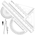 7Pcs Geometry Set-Clear Plastic Rulers,Triangle Ruler,Protractor,Compass