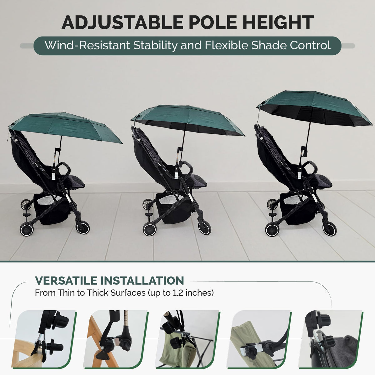 Chair Umbrella with Universal Clamp (Dark Green)