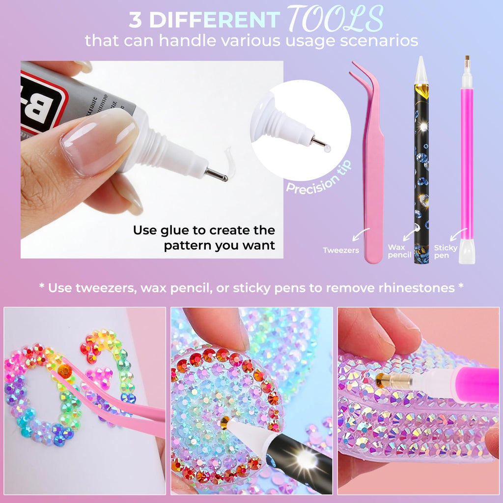 Bedazzling Kit 48000Pcs 60 Colors Resin Jelly Rhinestones, Multicolor 3mm Flatback Gems for Diamond Art, Bedazzler Kit with 4Pcs 10ml B7000 Jewelry Glue & Tools - Christmas Birthday Gifts for Women