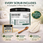 pureSCRUBS Premium Coconut Body Scrub kit with exfoliating bar soap, wooden spoon, and loofah pad. Verified by CuratCart.
