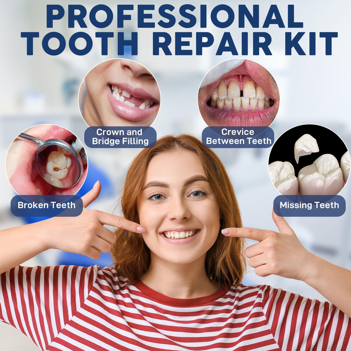 Dental Tooth Repair Kit with Zinc Oxide Eugenol Dental Cement, Temporary Filling Chips for Chipped Teeth, Loose Crowns, Cavities & Minor Tooth Repairs, Temporary Teeth Fix
