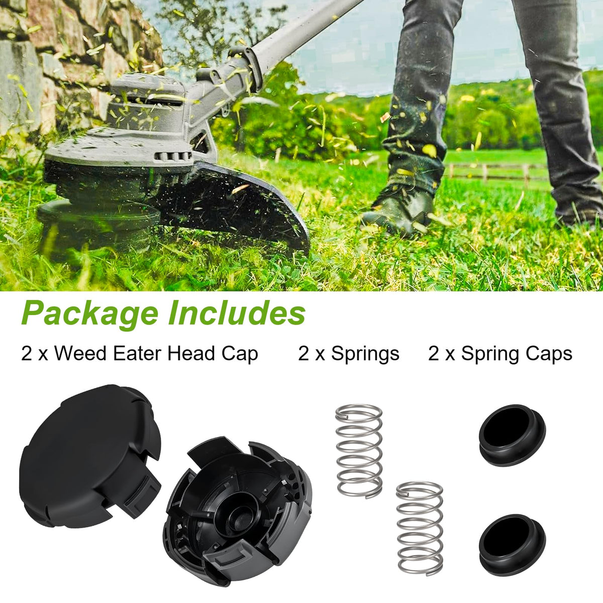 Speed Feed 400 Trimmer Head Cap and Spring Kit for Echo, Trimmer Replacement Spool Cap Covers Compatible with Echo SRM-225, SRM-230, PAS-225 Trimmer Heads, Echo Weed Eater Parts X472000070, 2 Pack