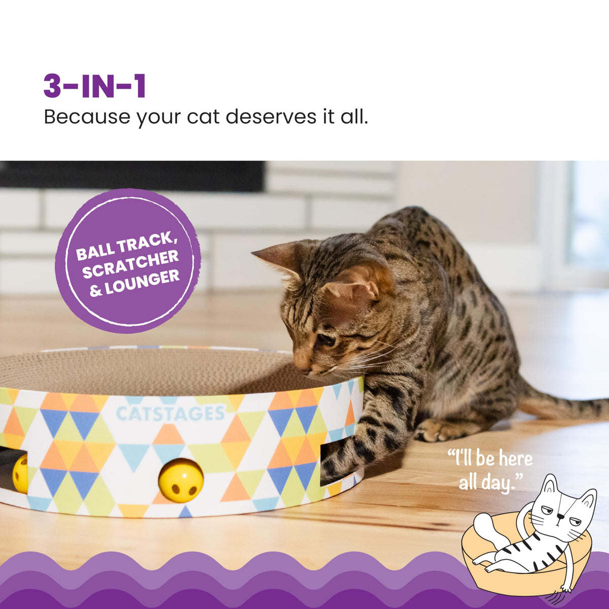 Catstages Bowl Track Scratcher 3-in-1 Ball Track, Scratcher, Lounger, 13.8"