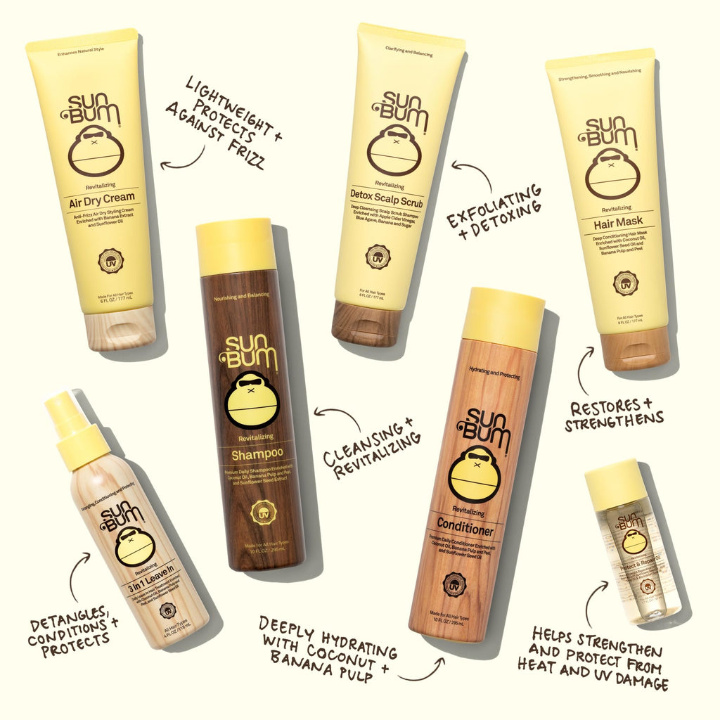 Sun Bum Revitalizing Leave In Conditioner Detangler Spray - 1.5 oz (3-Pack) | Anti Frizz, Color Friendly, UV Protecting, Enriched with Coconut Oil and Banana, Vegan, Travel Friendly