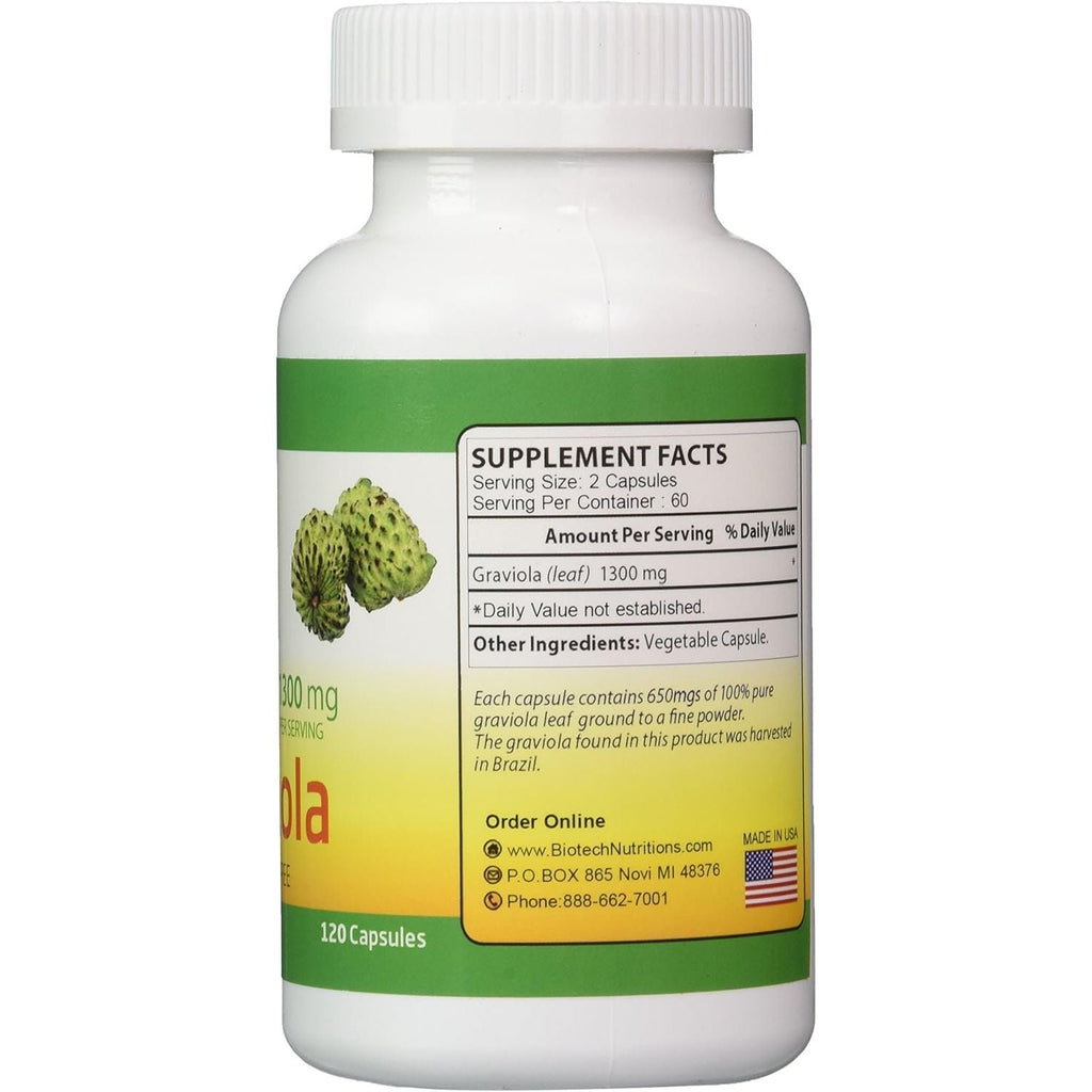 Buy now Graviola 100% Pure Graviola 1300mg Per Servings 120 Capsules Per Bottle (Annona muricata) at indiglob india