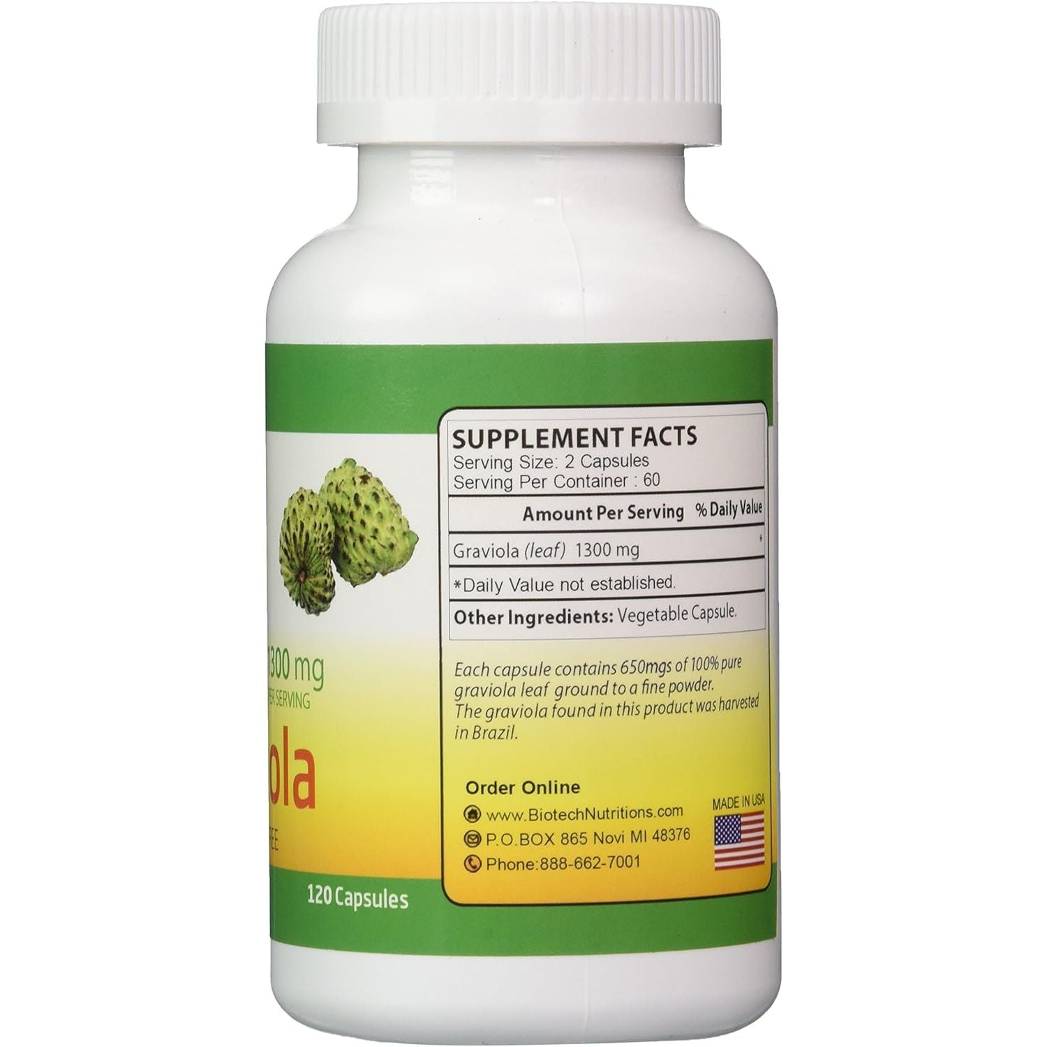 Buy now Graviola 100% Pure Graviola 1300mg Per Servings 120 Capsules Per Bottle (Annona muricata) at indiglob india