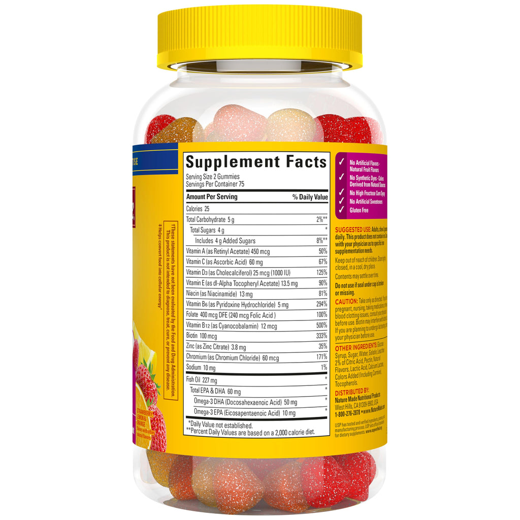Nature Made Womens Gummy Multivitamins with Omega-3, 150 Gummies | Multivitamin for Women for Daily Nutritional Support, Strawberry, Lemon & Orange Flavors, 75 Day Supply