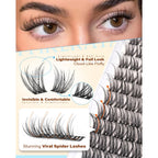 PHKERATA Spider Lash Clusters Natural Eyelash Clusters, Fluffy D Curl Cluster Eyelash Extensions, 12-14-16mm Wispy Individual Lashes with Soft Thin Band