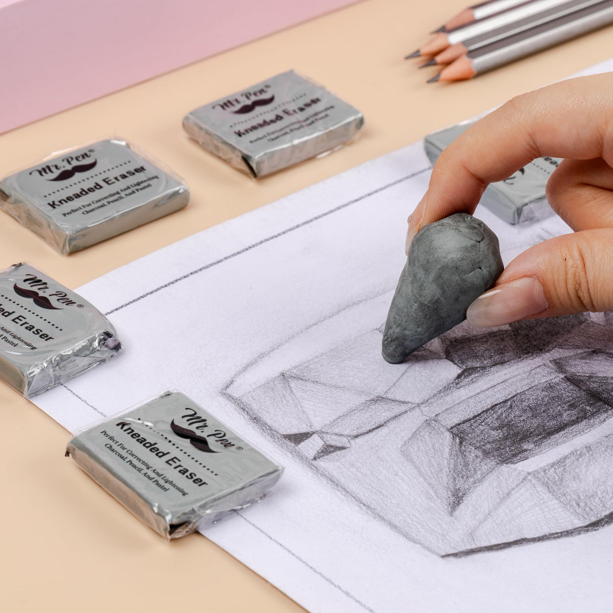 Mr. Pen- Kneaded Erasers, 1.44" x 1.36", 6 Pack, Gray
