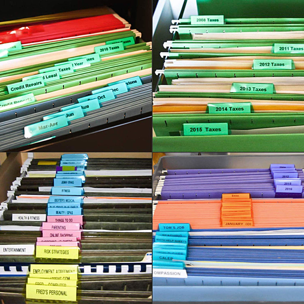 File Folder Tabs, 2 Inch Clear Multicolor Hanging Folder Tabs with Inserts