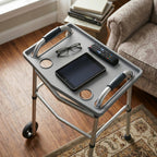 Bluestone Walker Tray Table with 2 Cup Holders, Gray