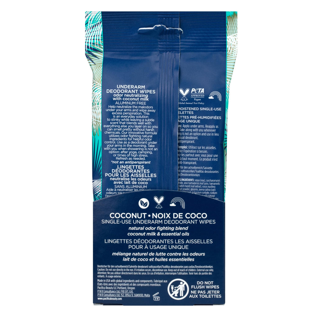 Pacifica Beauty Coconut Milk & Essential Oils Underarm Deodorant Wipes, Helps Remove Odor, Aluminum-Free, Vegan & Cruelty-Free, 30 Wipes (4-Pack)