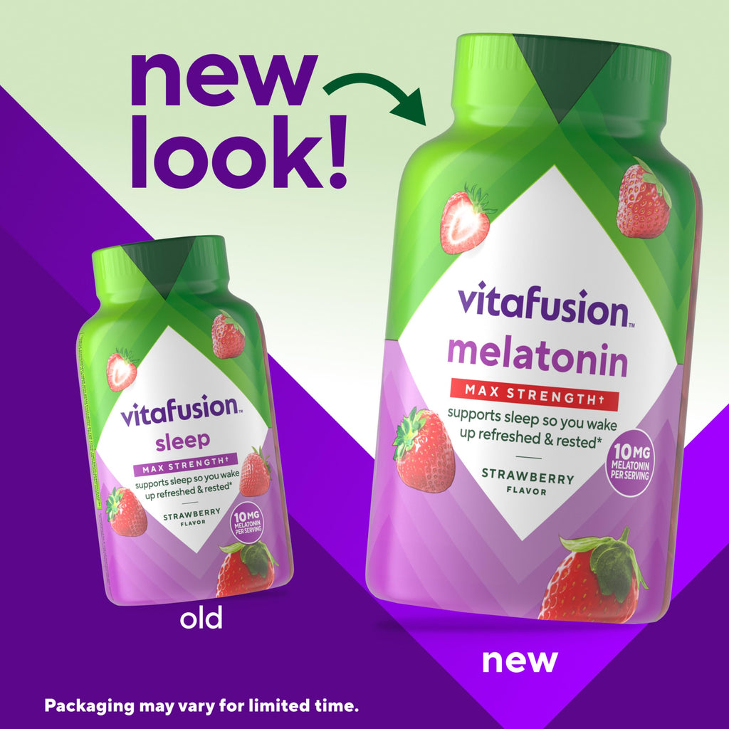 Vitafusion Melatonin Gummies | 10mg | 100 Count | Max Strength Gummy for Adults | Strawberry Flavor | Gluten-Free Supplement