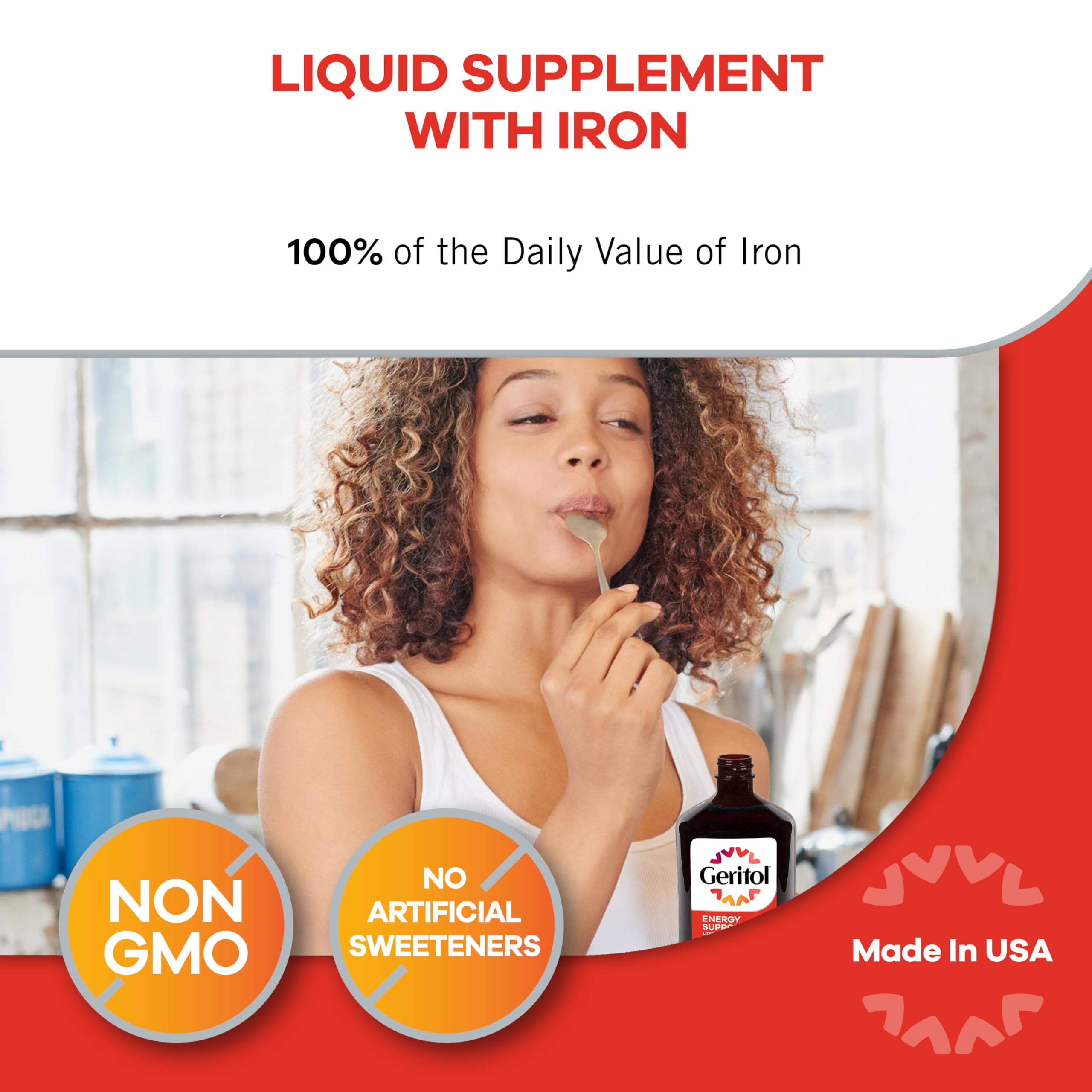 Geritol Liquid Vitamin and Iron Supplement, Energy Support Vitamins, Contains High Potency B-Vitamins and Iron, Easy to Swallow, No Artificial Sweeteners, Non-GMO, 12 Oz (Pack of 2)