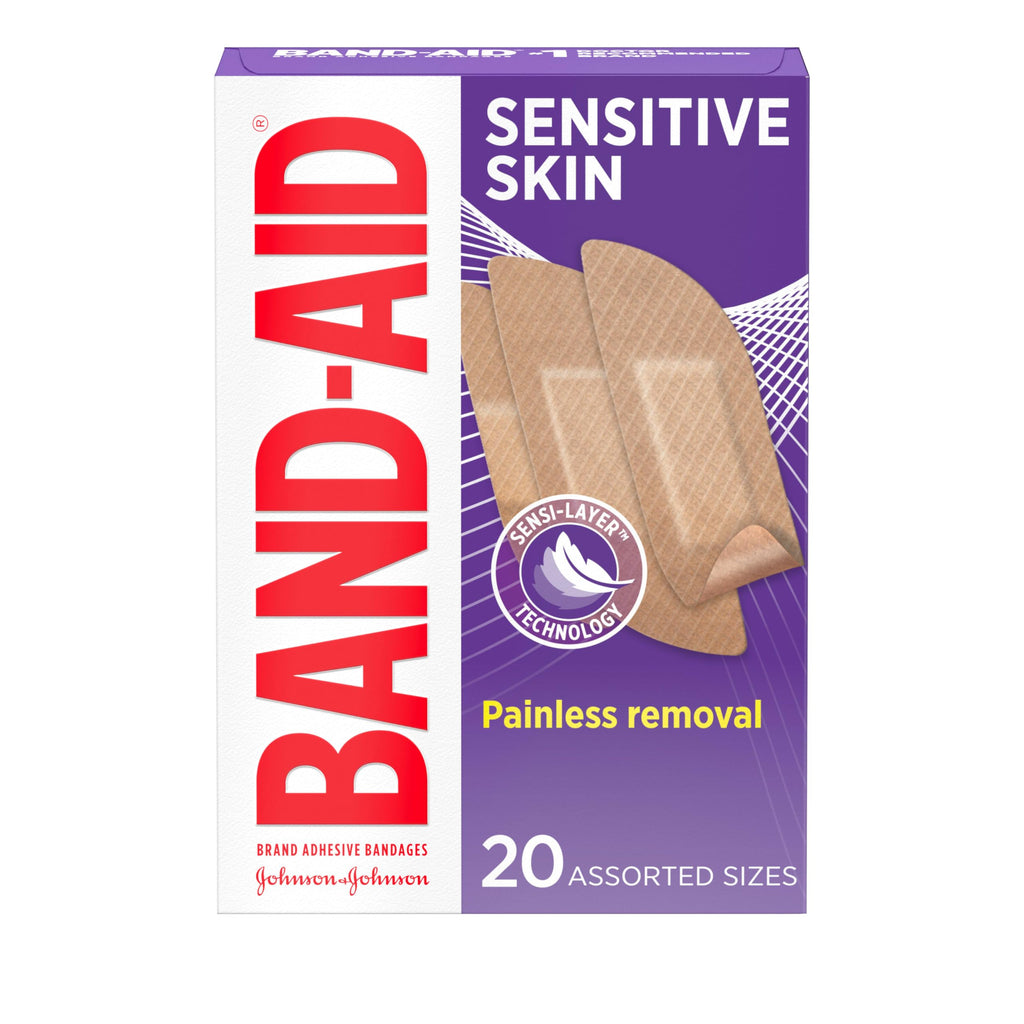 BAND-AID Brand Adhesive Bandages for Sensitive Skin, Assorted Sizes, 20 Ct