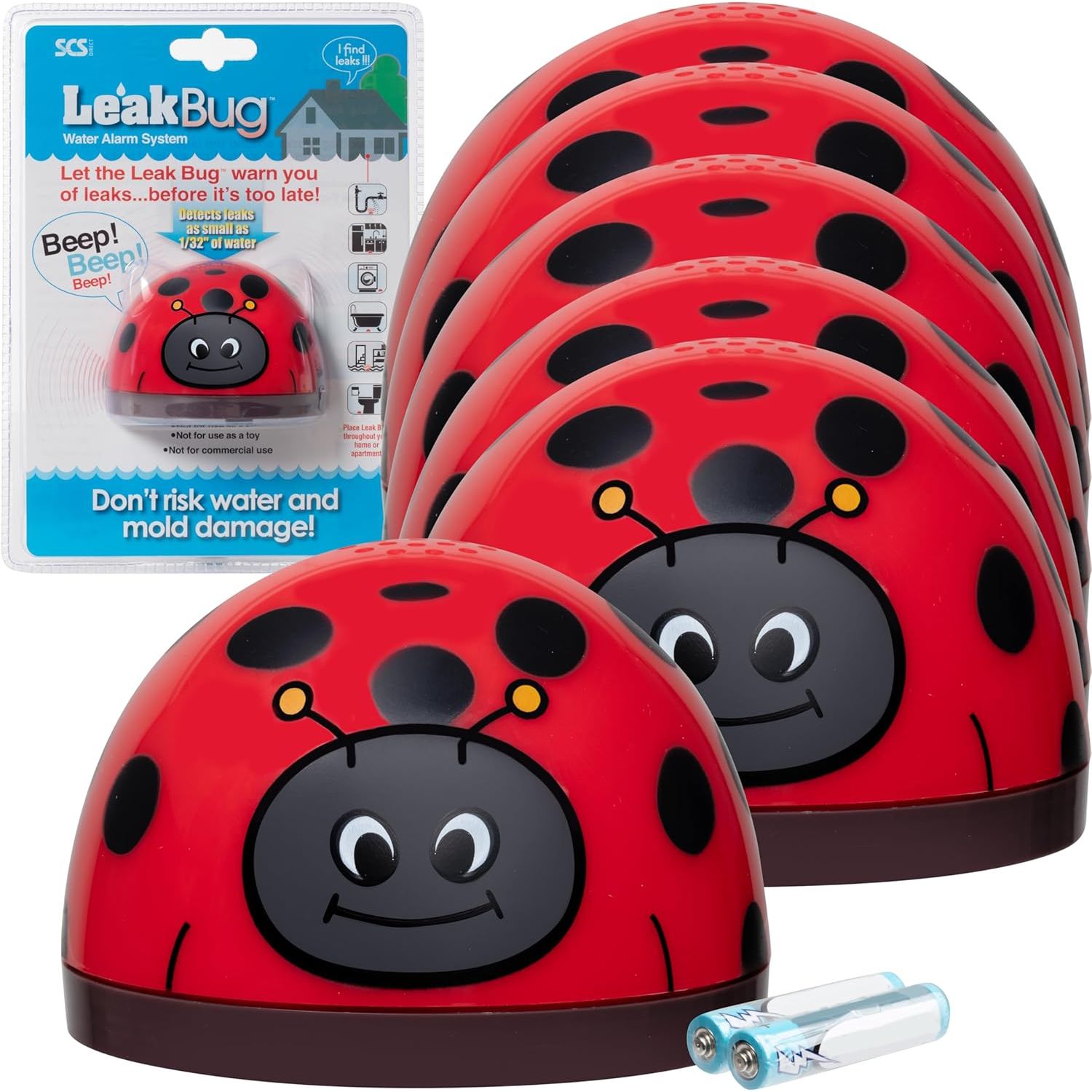Buy now Water Leak Bug Monitoring Sensor with Alarm 6 Pack - Electronic Flood Detector for Kitchen & Basement- Detects as Little as 1/32" of Liquid - Overflow Alert Beeps Loudly - XMAS Gift for New Homeowners 6 Pack at indiglob india