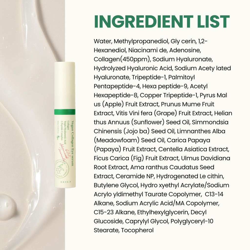 AXIS-Y Vegan Collagen Eye Serum with 2% Niacinamide, Peptides, 0.33 fl. oz. | Vegan Korean Eye Cream with Cooling Roller for Wrinkles, Fine Lines, Dark Circles, Puffiness & Deep Hydration