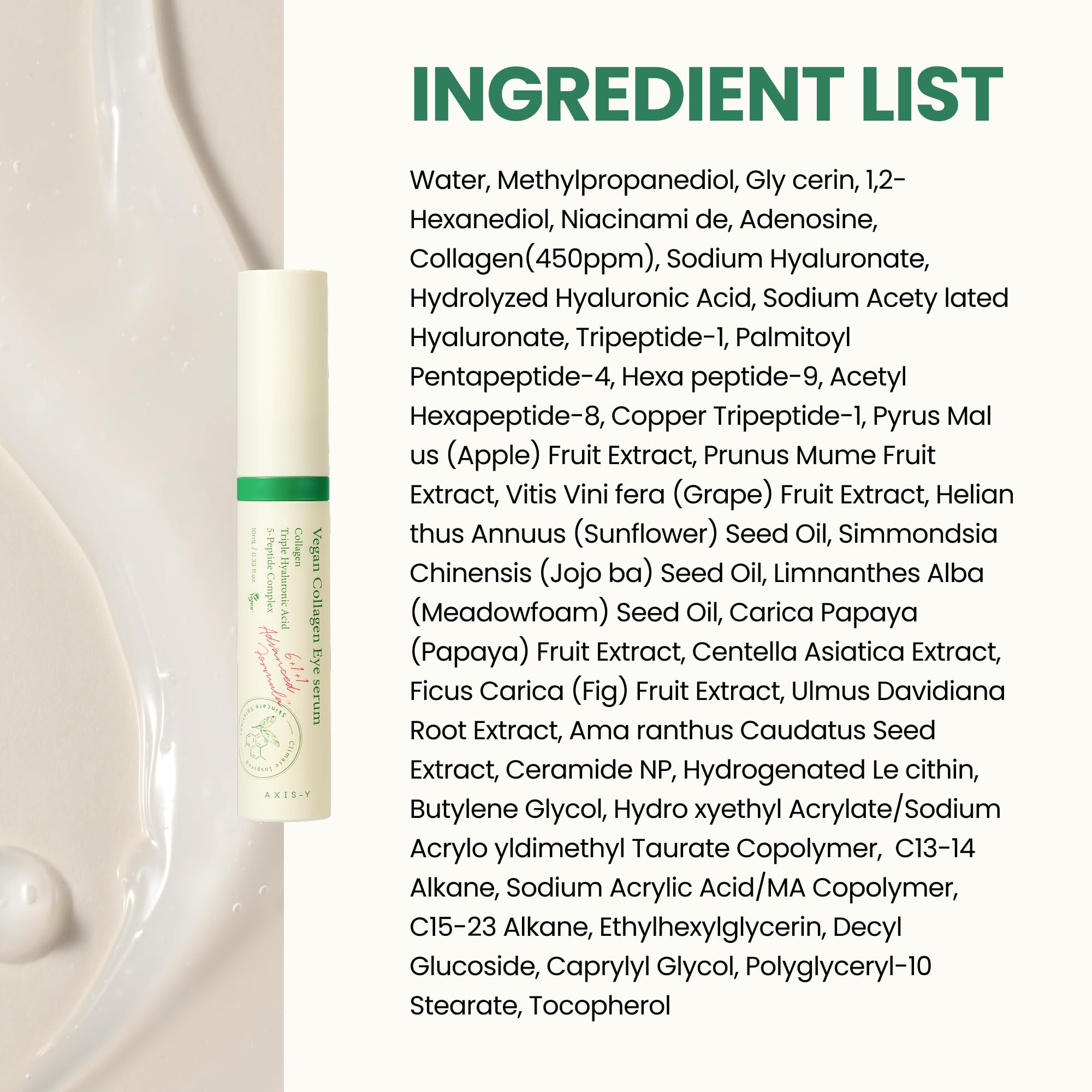 AXIS-Y Vegan Collagen Eye Serum with 2% Niacinamide, Peptides, 0.33 fl. oz. | Vegan Korean Eye Cream with Cooling Roller for Wrinkles, Fine Lines, Dark Circles, Puffiness & Deep Hydration
