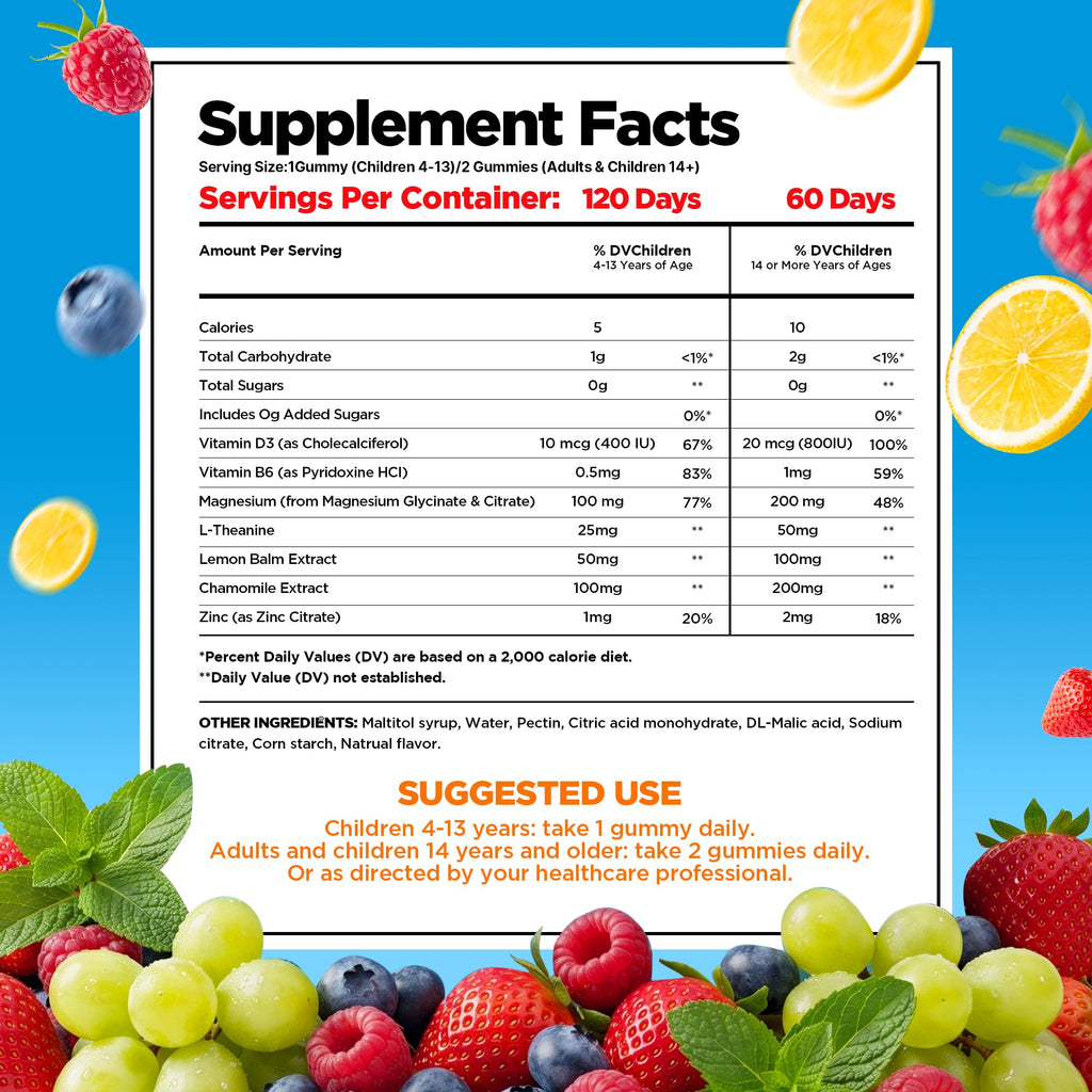 Magnesium Glycinate Gummies 200mg for Kids & Adults, Sugar-Free, 120 Ct