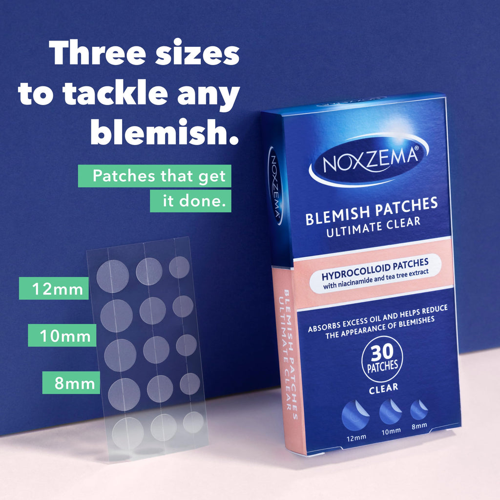 Noxzema Hydrocolloid Pimple Patches with Niacinamide & Tea Tree Extract, Acne Treatment for Face Blemishes, Absorbs Oil & Reduces Breakouts, Dermatologist Tested, 30 Count