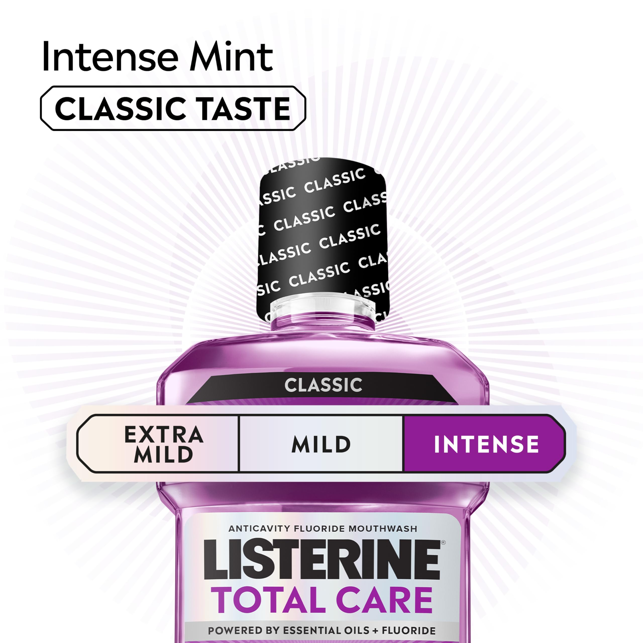 Buy now Listerine Total Care Intense Anticavity Fluoride Mouthwash, 6 Benefits in 1 Oral Rinse Helps Kill 99% of Bad Breath Germs, Prevents Cavities, Provides 360 Clean*, ADA-Accepted, Intense Mint, 1 L at indiglob india