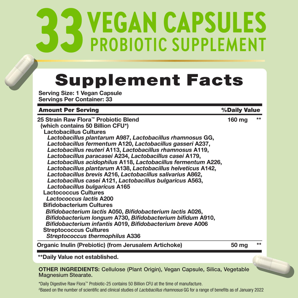 Raw Flora Probiotics with Prebiotics | 50 Billion CFU