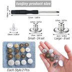 32 Sets Button Pins for Loose Jeans, 17mm and 20mm Jean Buttons Replacement