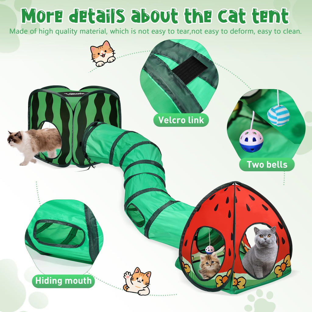 Tailtastic 3-in-1 Watermelon Cat Tunnel with Cube, Tent & Ball for Indoor