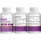 15-in-1 Liposomal NMN Supplement, 2000mg per* Serving*, 120 Day Supply, 99% Pure, NAD+ NMNH Alternative with Nicotinamide Mononucleotide, Resveratrol, TMG, CoQ10, Quercetin & Glutathione, 120 Capsules