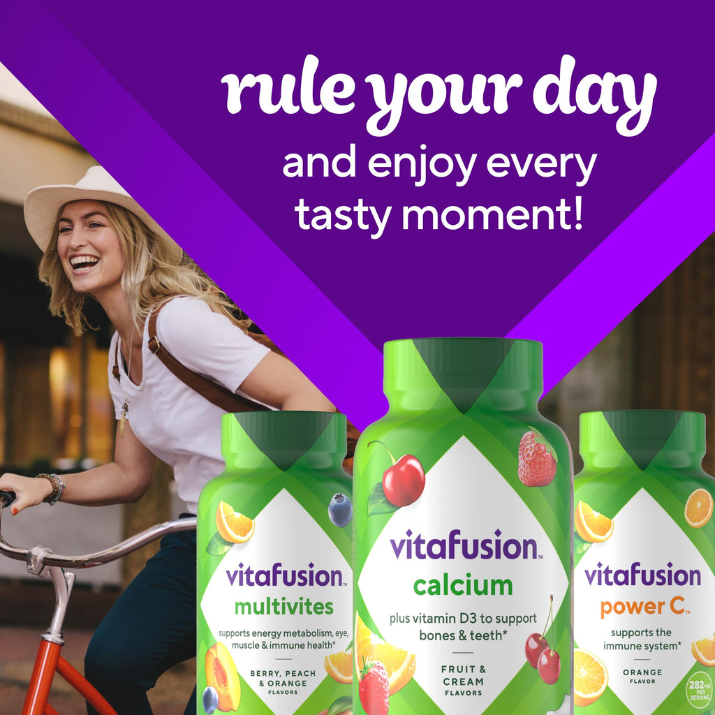 Vitafusion Calcium Gummies | 500 mg | 100 Adult Gummy Vitamins | for Women and Men | with Vitamin D3 | Fruit & Cream Flavors | Gluten and Dairy Free Bone and Teeth Supplement
