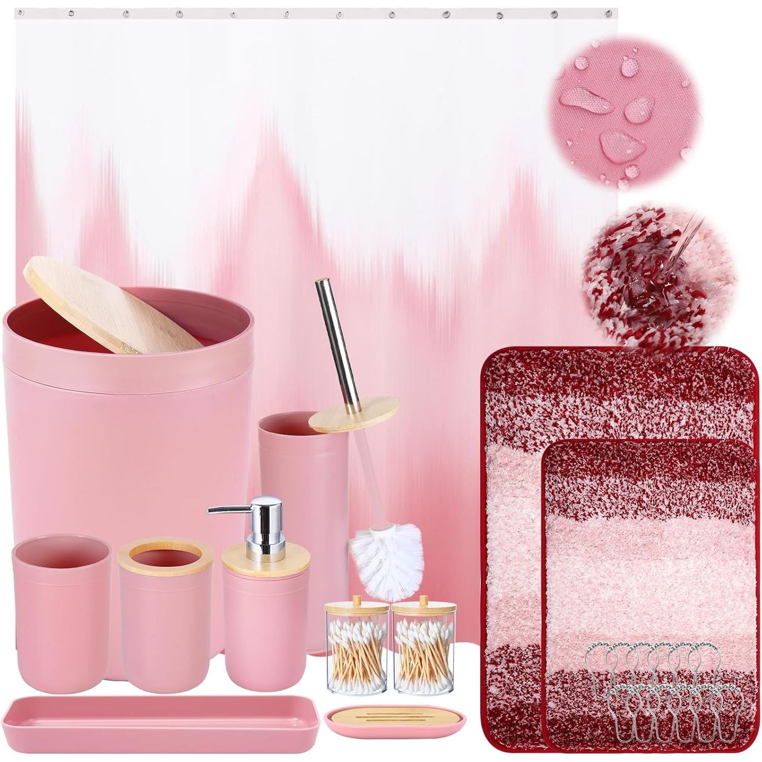 Buy now iMucci 9Pcs Black Bathroom Accessories Set with Trash Can Bathroom Set Black Bathroom Accessories Bathroom Decor Bath Set+Shower Curtain+Bath Rug Pink at indiglob india