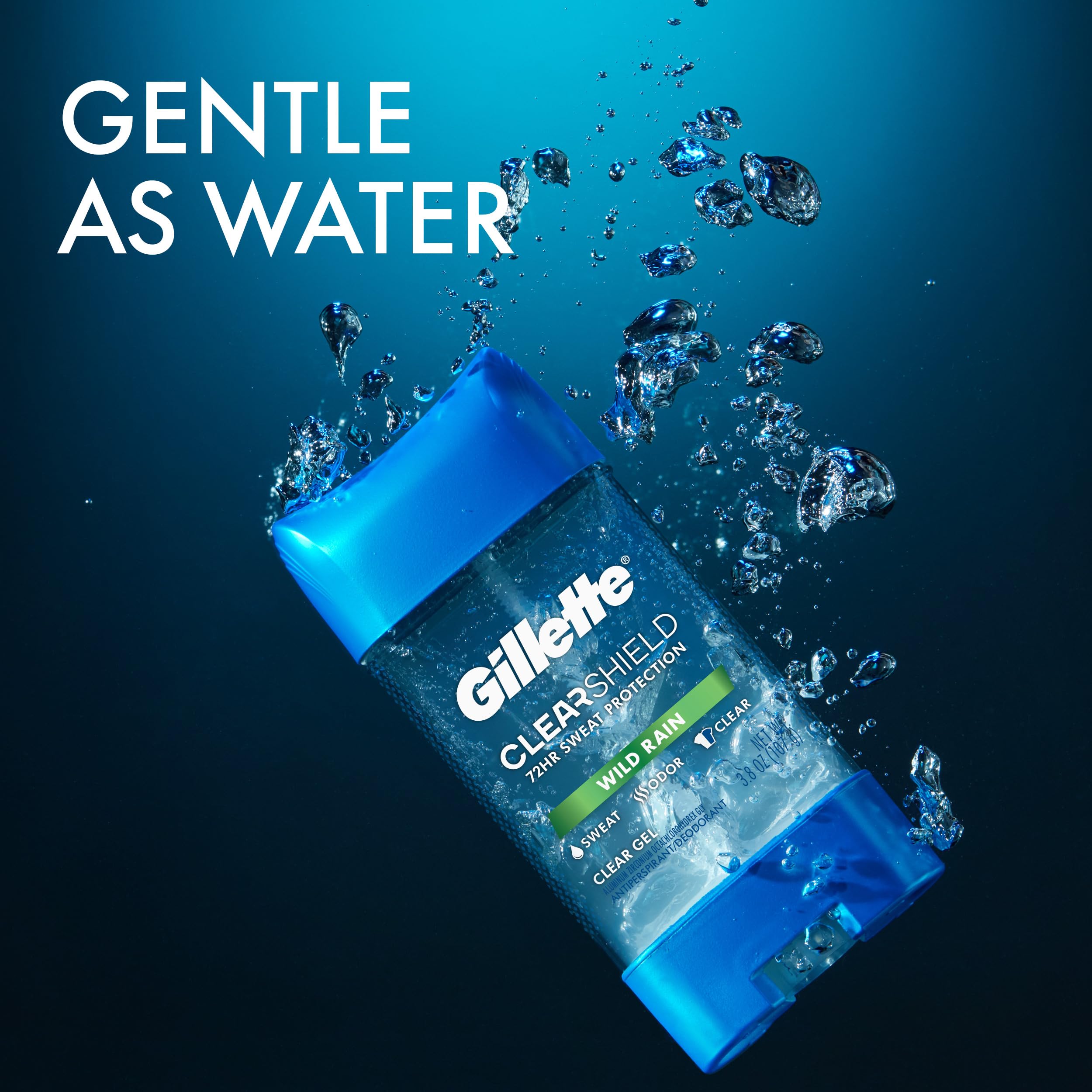 Buy now Gillette Antiperspirant and Deodorant for Men, 72hr Sweat & Odor Protection, Long Lasting Freshness, Anti-White Mark Technology, Clear Gel, Wild Rain Scent, 3.8 oz (Pack of 2) at indiglob india