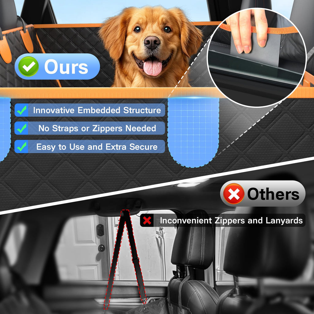 Twesync Dog Seat Cover for Back Seat, Hard Bottom Back Seat Extender, 100% Waterproof & Machine Washable, 600D Heavy Duty, Supports 400lbs for Travel & Camping, Dog Back Seat Pet Cover for Cars