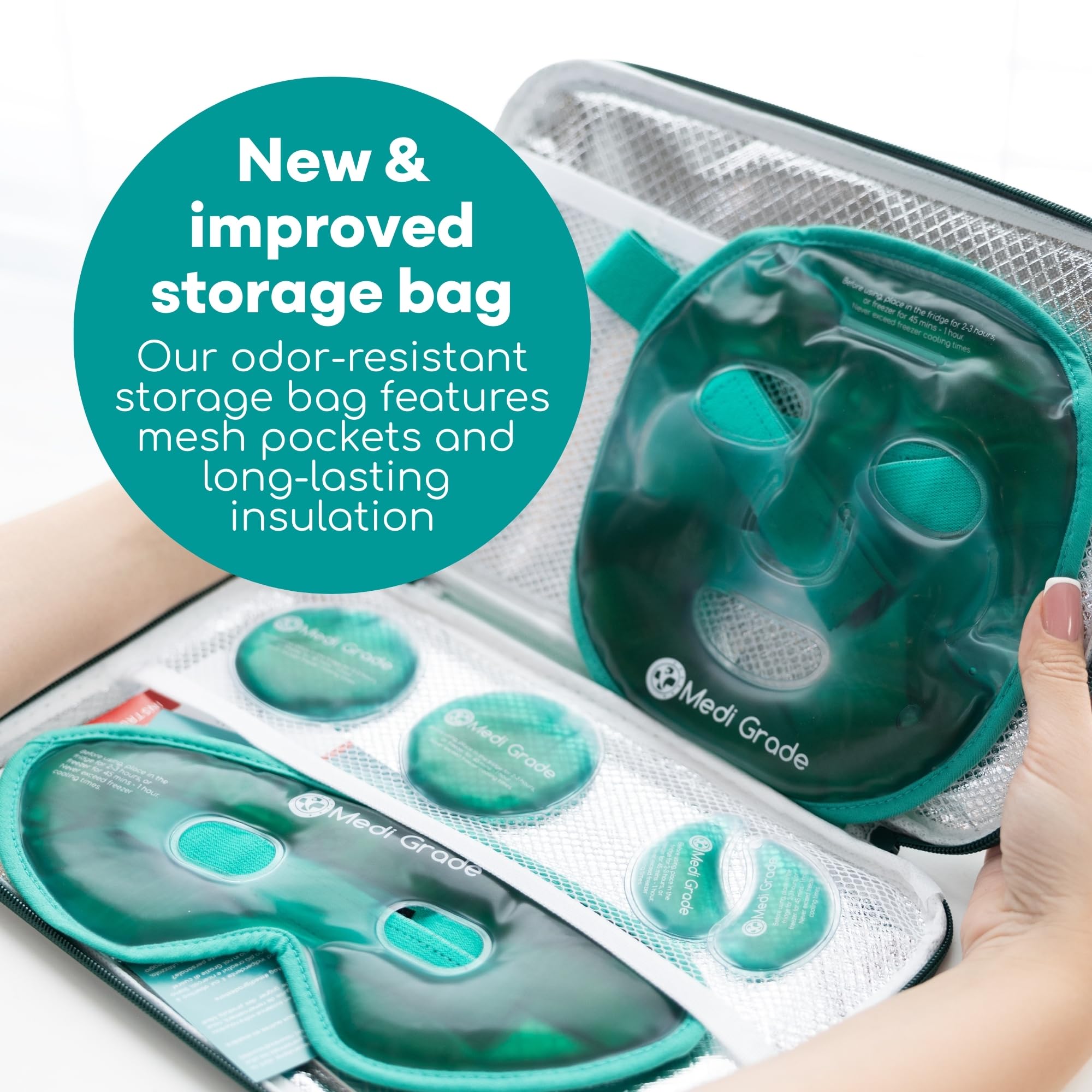 Medi Grade Face Ice Pack and Cooling Eye Mask Set, ChillGel Gel Mask Duo | Ice face mask and gel eye mask soothe puffy eyes, dark circles and migraines, cooling self care with storage bag