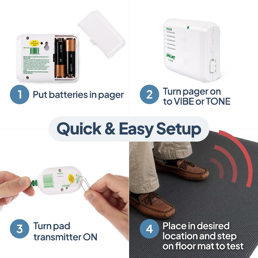 Smart Caregiver Floor Mat Alarm and Pager System - Includes Wireless Pager that Alerts When Someone Steps on the Durable 24in x 48in Floor Mat Sensor