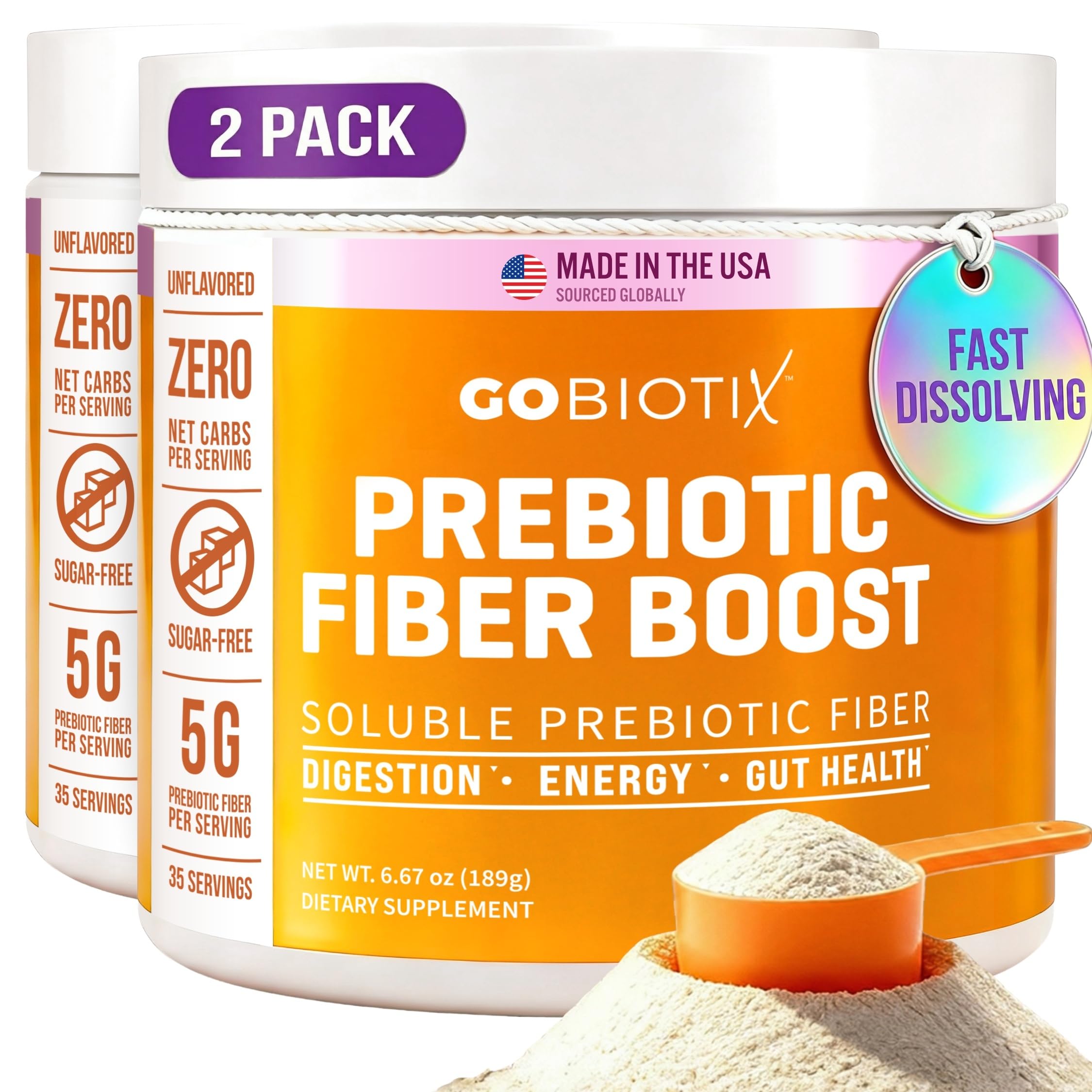 GoBiotix Fiber Supplement Powder with Prebiotics for Digestive Health and GLP-1 Support, Soluble Fiber for Gut Health & Debloat, Keto, Vegan, Gluten & Sugar Free, 20 Servings (Travel)
